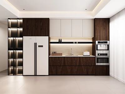 Modern Dining Sideboard With White And Dark Wood Storage Cabinets In Kitchen Setting 3d model