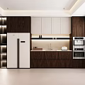 Modern Dining Sideboard With White And Dark Wood Storage Cabinets In Kitchen Setting