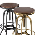 Modern Black and Gold Bar Stools with Metal Frame Wooden Seat and Footrest Design