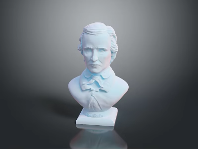 White Bust Sculpture Classical Portrait Design With Solid Base On Dark Reflective Surface 3d model
