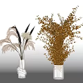 Glass Vases With Black Pampas Grass And Golden Foliage For Home Decoration