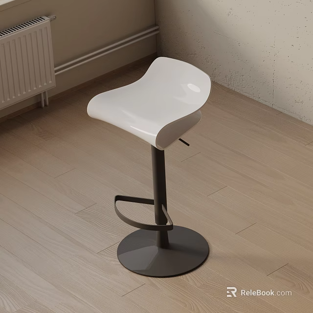 Modern Bar Stool With White Seat And Black Metal Frame On Wooden Floor 3d model 