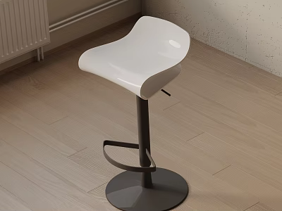 Modern Bar Stool With White Seat And Black Metal Frame On Wooden Floor 3d model