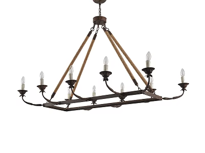 Vintage Rustic Chandelier With Candle Style Bulbs And Rope Accents For Home Decor 3d model