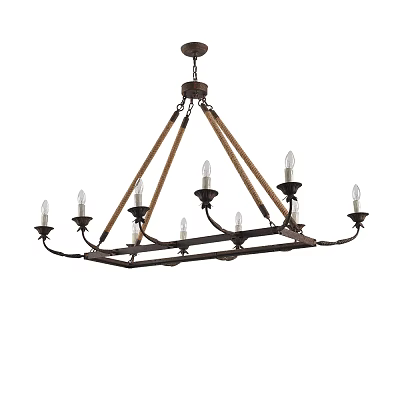 Vintage Rustic Chandelier With Candle Style Bulbs And Rope Accents For Home Decor 3d model