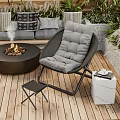 Outdoor Lounge Chair on Wooden Deck with Fire Pit Sofa Pillows and Marble Side Table