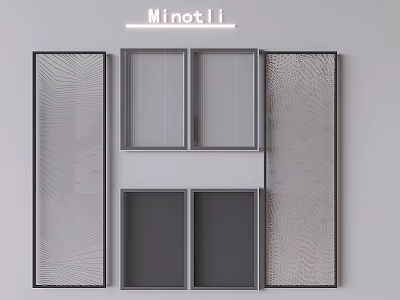 Modern Room Dividers With Metal Frames And Textured Glass Panels 3d model