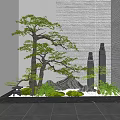 Indoor Landscape Featuring Large Tree Green Plants Stone Decorations And Pebble Floor 3d model