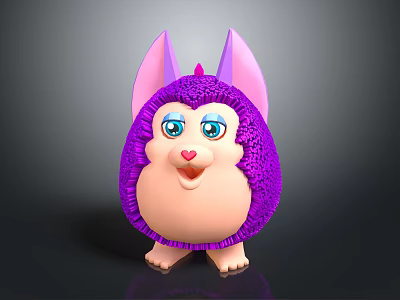 Cute Cartoon Creature Character With Purple Fluffy Body Pink Ears Blue Eyes And Heart-shaped Nose 3d model