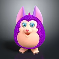 Cute Cartoon Creature Character With Purple Fluffy Body Pink Ears Blue Eyes And Heart-shaped Nose