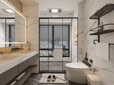 Bright Modern Luxury Marble Bathroom With Dry Wet Separation And High End Sanitary Fixtures 3d model