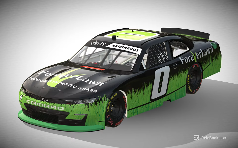 Black And Green Chevrolet Race Car With Garmin Verizon ForeverLawn Logos And Number 0 3d model 