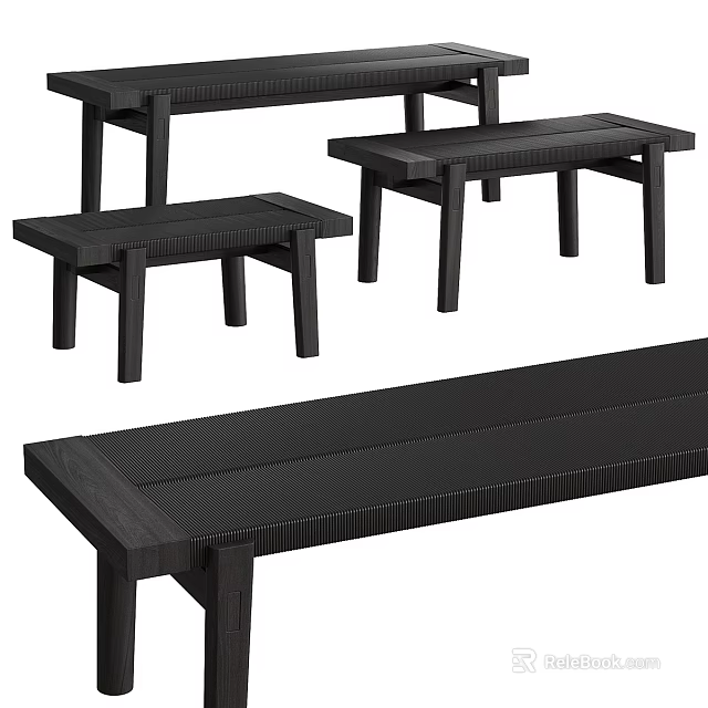 Modern Outdoor Public Wooden Bench With Simple Design And Dark Finish 3d model 