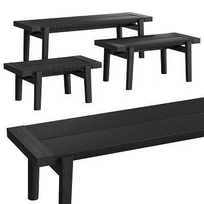 Modern Outdoor Public Wooden Bench With Simple Design And Dark Finish 3d model