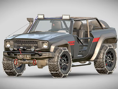 Modified Off Road Vehicle With Open Top Large Tires Red Stripes And Front Grille 3d model