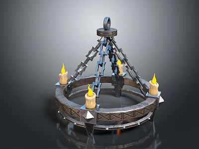 Hanging Metal Candle Lamp With Decorative Chain Circular Base And Lit Candles 3d model