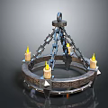 Hanging Metal Candle Lamp With Decorative Chain Circular Base And Lit Candles