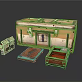 Vintage Wooden Storage Trunks With Small Decorative Boxes And Green Container For Home