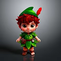 3D Cartoon Elf Character With Red Hair Green Hat And Leaf Costume
