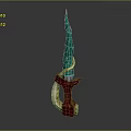 Artistic Decorative Weapon Featuring Green Blade Red Handle And Curved Ivory Like Accents