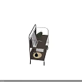 Decorative Ornaments Combination on Two Tier Rolling Cart with Magazines Radio Books and Wicker Basket