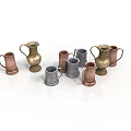 Vintage Metal Pitchers And Mugs Collection With Copper Gold And Silver Finishes