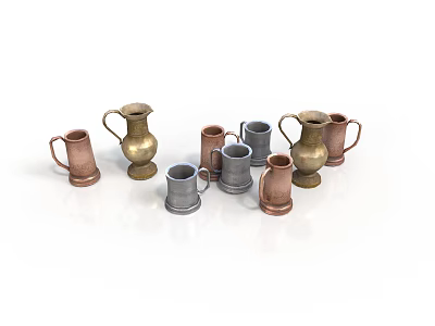 Vintage Style Antique Kettle Antique Kettle Brass Kettle Vintage Kettle Metal Kettle White Background Interior Decorations High Quality Material 3d model