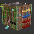 Cartoon Scene Of Multi Story Brick Building With Fire Escape Windows And Yellow Rooftop