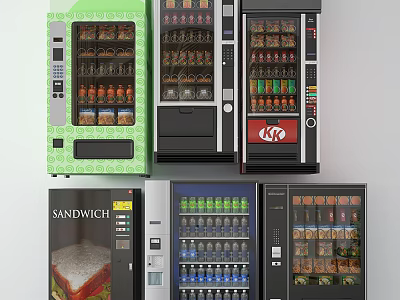 Commercial Equipment Various Types of Vending Machines for Snacks Drinks and Sandwiches 3d model