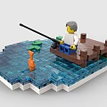 Building Blocks Fisherman on Wooden Dock Blue Water Green Crocodile Orange Fish and Lotus Leaves