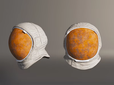 White Spacesuit Helmets With Orange Visors And Stitched Textured Design Details 3d model