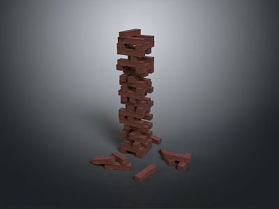 Wooden Block Stacking Tower Game with Fallen Pieces and Playful Design 3d model