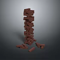 Wooden Block Stacking Tower Game with Fallen Pieces and Playful Design
