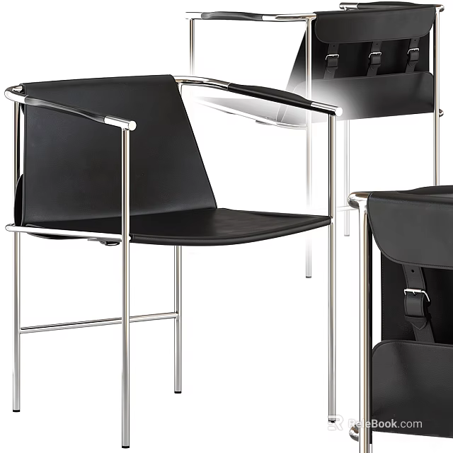 Black Leisure Chair With Sleek Metal Frame And Modern Design 3d model 