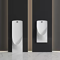 White Urinals Installed On Dark Walls With Light Marble Flooring