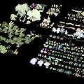 Various Plant Illustrations with Different Colors Shapes and Foliage on Dark Background