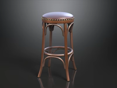 Brown Leather Stool With Decorative Metal Rivets And Sturdy Wooden Frame 3d model