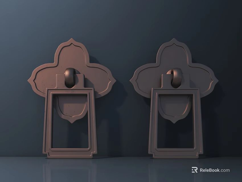 Symmetrical Four Petal Flower Shaped Bronze Metal Door Handles Design 3d model 