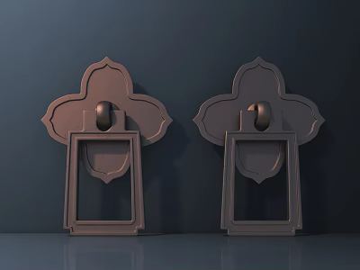 Symmetrical Four Petal Flower Shaped Bronze Metal Door Handles Design 3d model