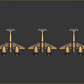 Vintage Spacecraft Models With Brown Blue Color Mechanical Details Arranged On Dark Background