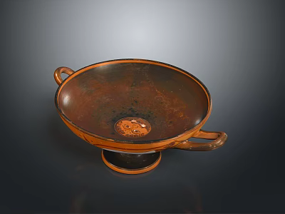 Ancient Style Sculpture Carving Of Ceramic Bowl With Two Handles And Intricate Decorative Pattern 3d model