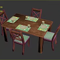 Wooden Dining Table And Chairs With Green Placemats Plates Cups And Cross Back Design