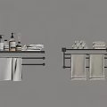 Bathroom Wall Mounted Shelves With Hanging Towels Folded Towels And Toiletries