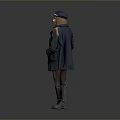 Fashionable Women's Daily Outfit With Black Coat Skirt Boots And Hat