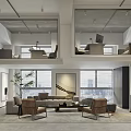 Modern Lounge Area Interior With Cozy Sofa Armchairs Wooden Coffee Table And Wall Art