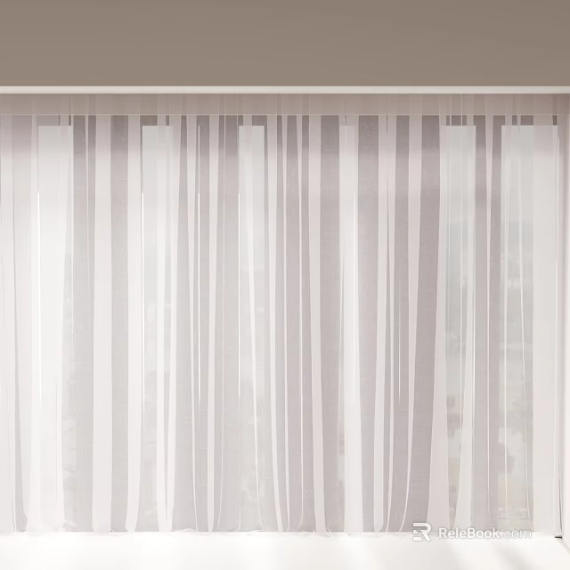 Sheer White And Gray Striped Curtains For Window Light Filtering Treatment 3d model 