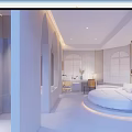Bright Modern Hotel Room With Round Bed Arched Design And Minimalist White Interior
