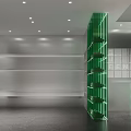 Modern Clothing Store Interior Design With Transparent Display Cases Blue Green Partitions And Hanging Clothes