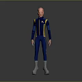 Game Movie Character With Red Head Blue Uniform Yellow Stripes And Silver Boots