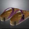 Women's Purple Thong Sandals with Brown Cork Wedge Sole and Gold Buckle
